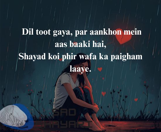 Bewafa Shayari in English – “Dil toot gaya, par aankhon mein aas baaki hai, Shayad koi phir wafa ka paigham laaye”